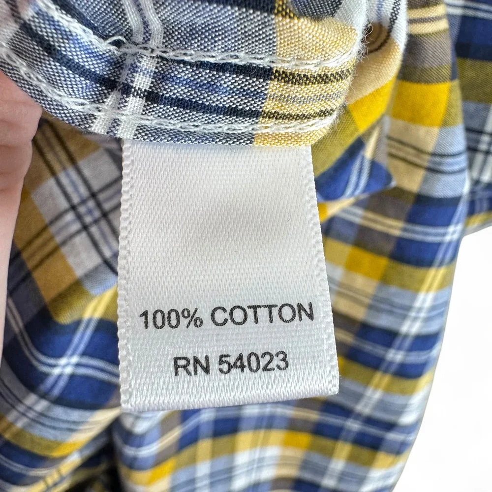 Banana Republic Soft Wash Mens Large Blue Yellow Plaid‎ Cotton Button Down Shirt
